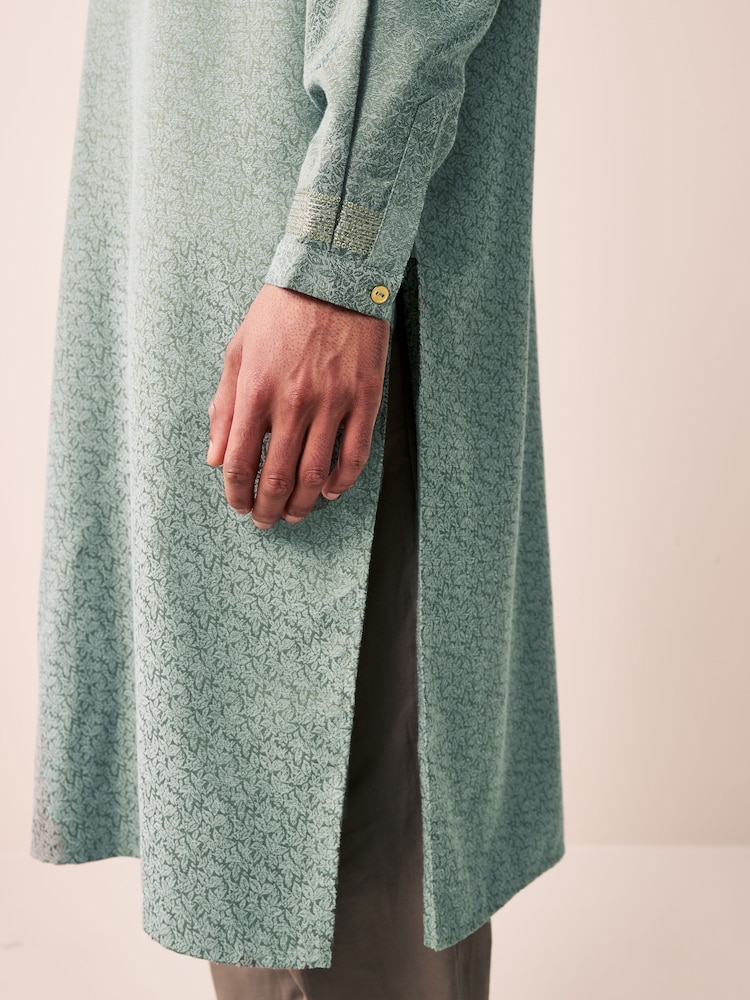Grün - Länger geschnittenes Kurta-Hemd - Image 6 of 9