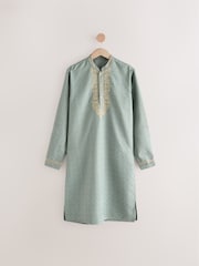 Grün - Länger geschnittenes Kurta-Hemd - Image 7 of 9