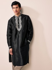 Black Longer Length Kurta Shirt - Image 1 of 10