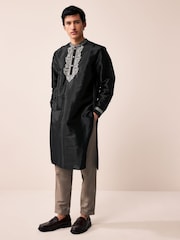 Black Longer Length Kurta Shirt - Image 2 of 10