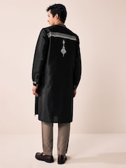 Black Longer Length Kurta Shirt - Image 3 of 10