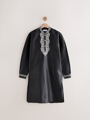 Black Longer Length Kurta Shirt - Image 8 of 10