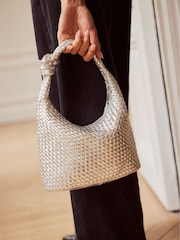 Mint Velvet Silver Woven Knot Handle Bag - Image 1 of 4