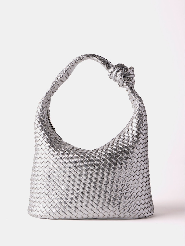 Mint Velvet Silver Woven Knot Handle Bag - Image 4 of 4 Mint Velvet Silver Woven Knot Handle Bag - Image 4 of 4