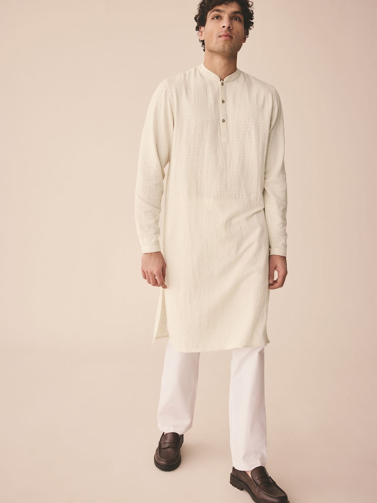 Ecru Longer Length Kurta Shirt - Image 1 of 7