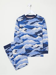 FatFace Camo Print PJ Set Navy Camo Print 100% Cotton Pyjama Set - Image 1 of 5