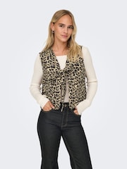 ONLY Animal Leopard Print Quilted Waistcoat - Image 1 of 6