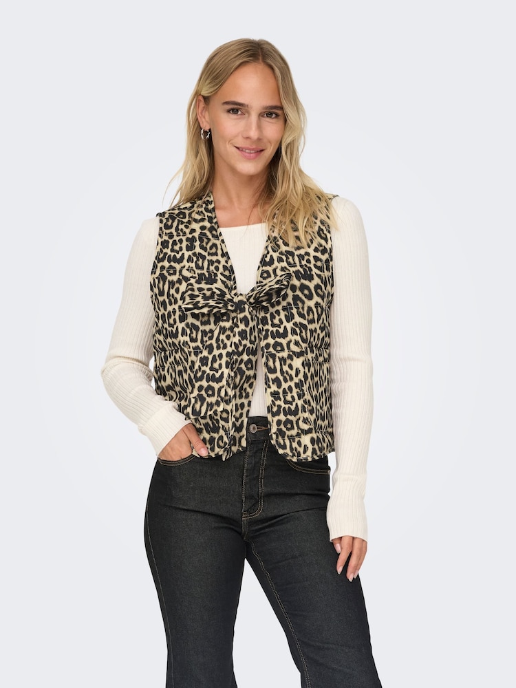 ONLY Animal Leopard Print Quilted Waistcoat - Image 2 of 6