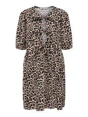 ONLY Animal Print Mini Puff Sleeve Bow Dress - Image 5 of 6