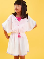 Angels By Accessorize White Angels By Accessorize Mirror Embroidered 100% Cotton White Kaftan - Image 1 of 3