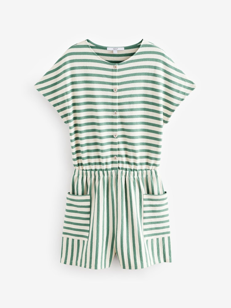 Green/Ecru Toweling Button Detail 100% Cotton Playsuit - Image 5 of 7