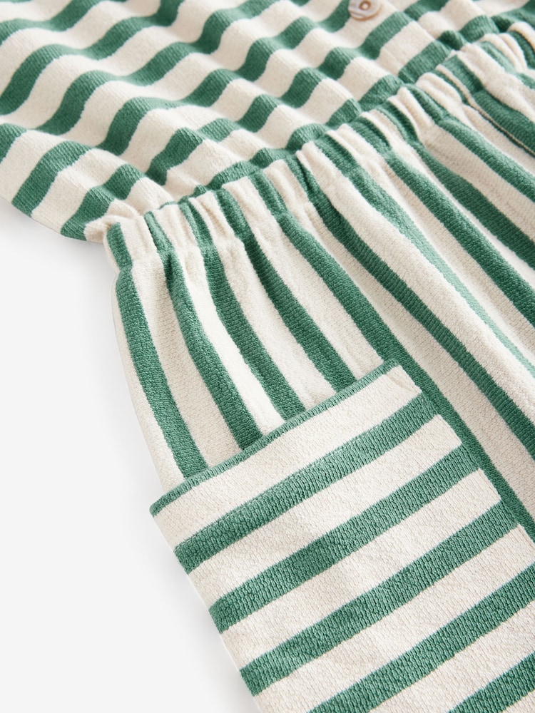 Green/Ecru Toweling Button Detail 100% Cotton Playsuit - Image 6 of 7