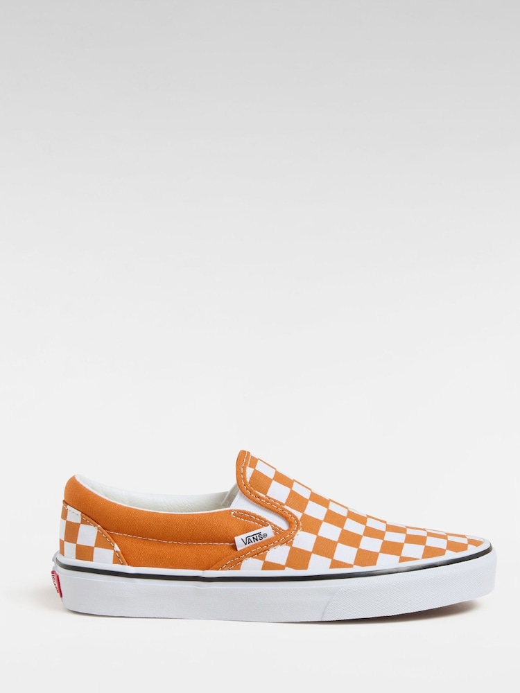 Vans Womens Orange Check Classic Slip-On Trainers - Image 1 of 4