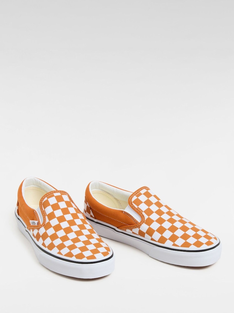 Vans Womens Orange Check Classic Slip-On Trainers - Image 2 of 4