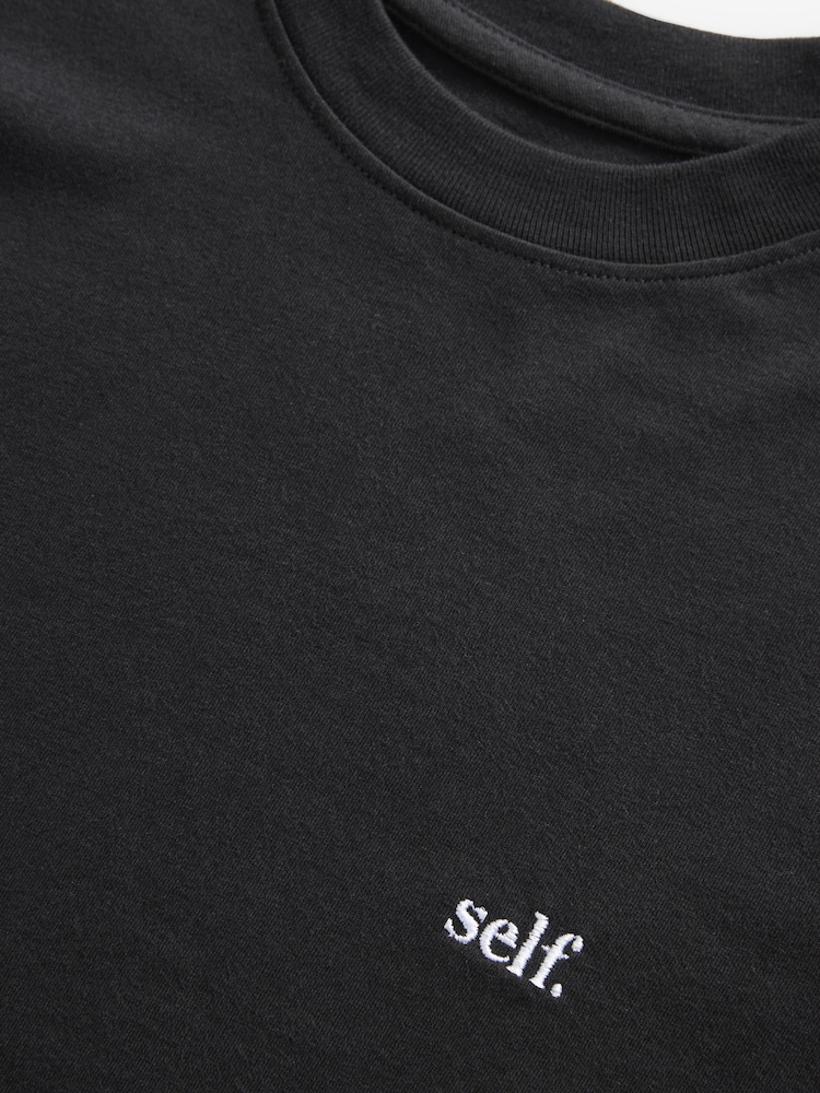 self. Black Crop 100% Cotton T-Shirt - Image 8 of 9