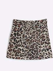 River Island Brown Girls Leopard Print Pleated 100% Cotton Skirt - Image 2 of 4