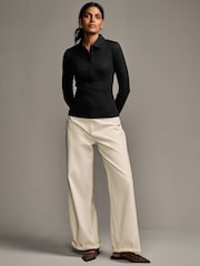 Black Ribbed Jersey Long Sleeve Shirt - Image 1 of 7