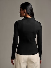 Black Ribbed Jersey Long Sleeve Shirt - Image 3 of 7
