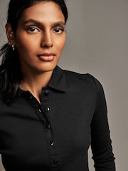 Black Ribbed Jersey Long Sleeve Shirt - Image 4 of 7
