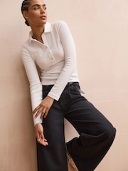 White Ribbed Jersey Long Sleeve Shirt - Image 1 of 4