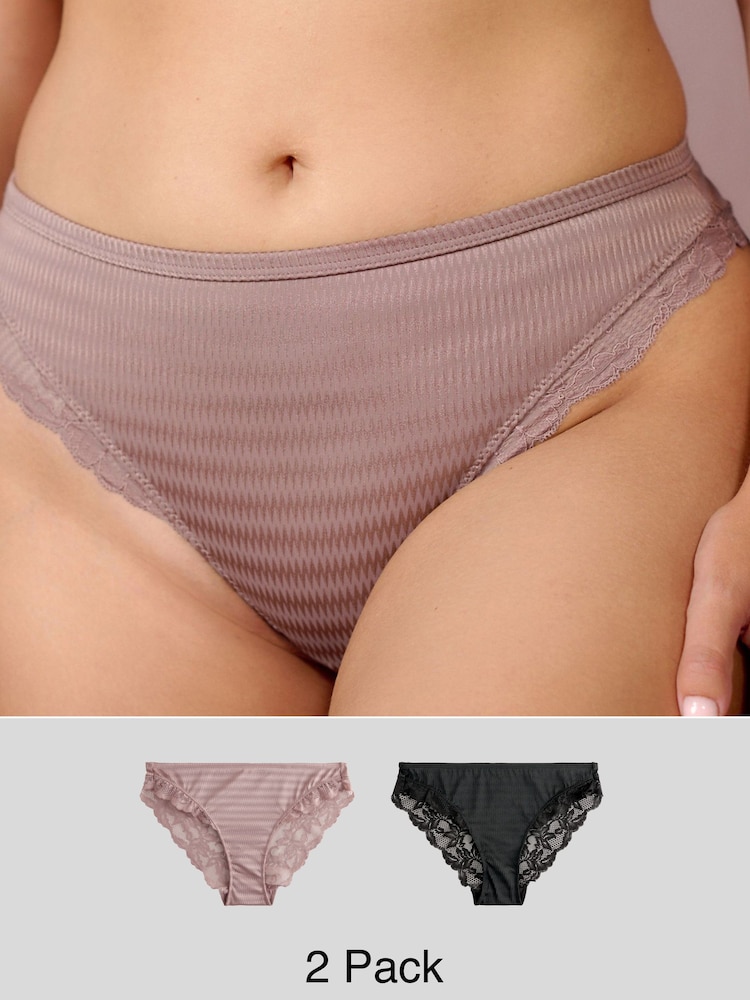 Noir/Rose - Culotte haute en microfibre et dentelle en jacquard - Image 1 of 11