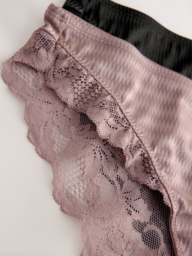 Noir/Rose - Culotte haute en microfibre et dentelle en jacquard - Image 10 of 11