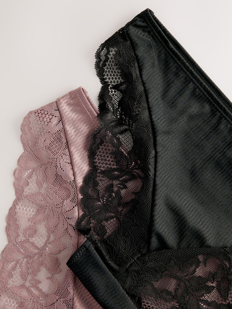 Noir/Rose - Culotte haute en microfibre et dentelle en jacquard - Image 11 of 11