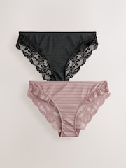 Noir/Rose - Culotte haute en microfibre et dentelle en jacquard - Image 7 of 11