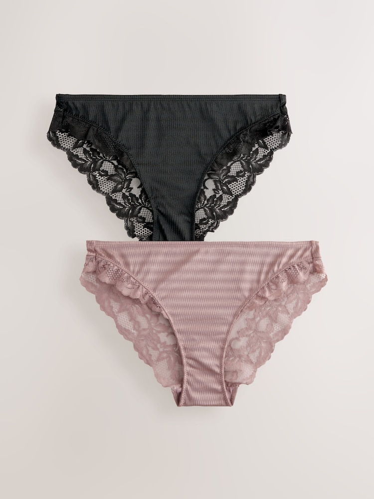 Noir/Rose - Culotte haute en microfibre et dentelle en jacquard - Image 7 of 11