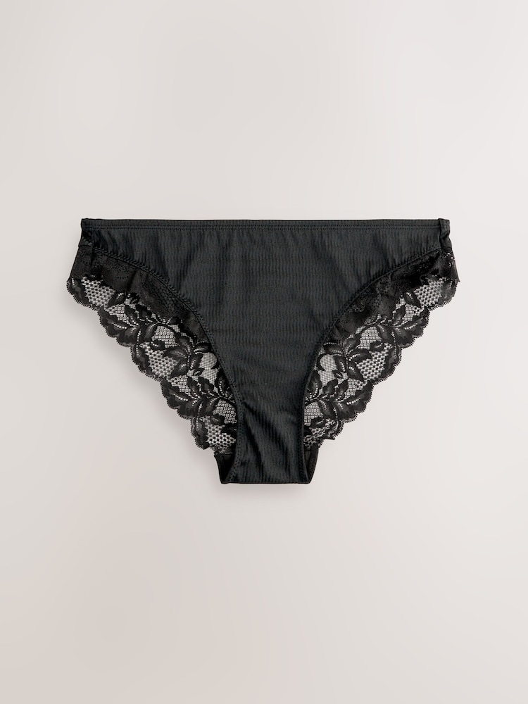 Noir/Rose - Culotte haute en microfibre et dentelle en jacquard - Image 9 of 11
