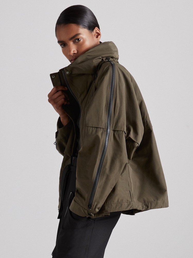 Reiss Khaki Teyana Atelier Zipped-Shell Coat - Image 1 of 7