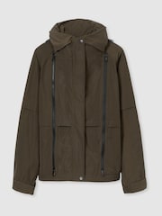 Reiss Khaki Teyana Atelier Zipped-Shell Coat - Image 2 of 7
