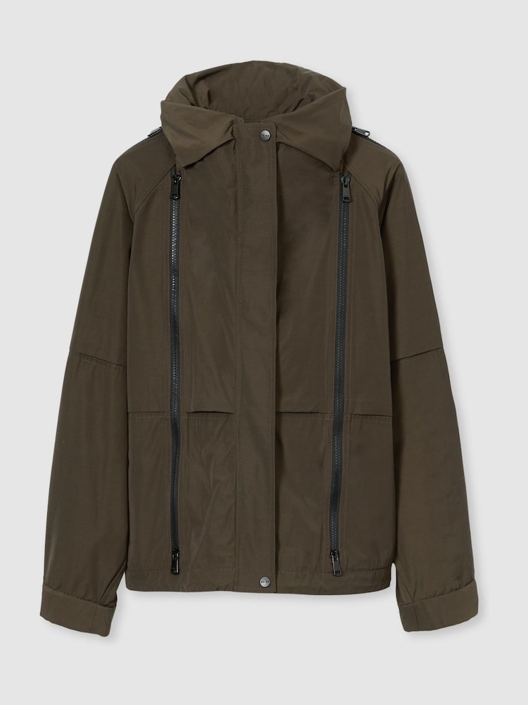 Reiss Khaki Teyana Atelier Zipped-Shell Coat - Image 2 of 7