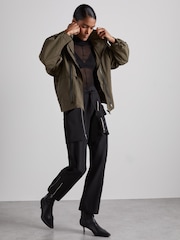 Reiss Khaki Teyana Atelier Zipped-Shell Coat - Image 6 of 7