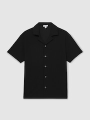 Reiss Black Hunt Textured Cuban Collar Shirt - Image 2 of 7