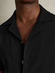 Reiss Black Hunt Textured Cuban Collar Shirt - Image 4 of 7