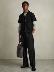 Reiss Black Hunt Textured Cuban Collar Shirt - Image 6 of 7