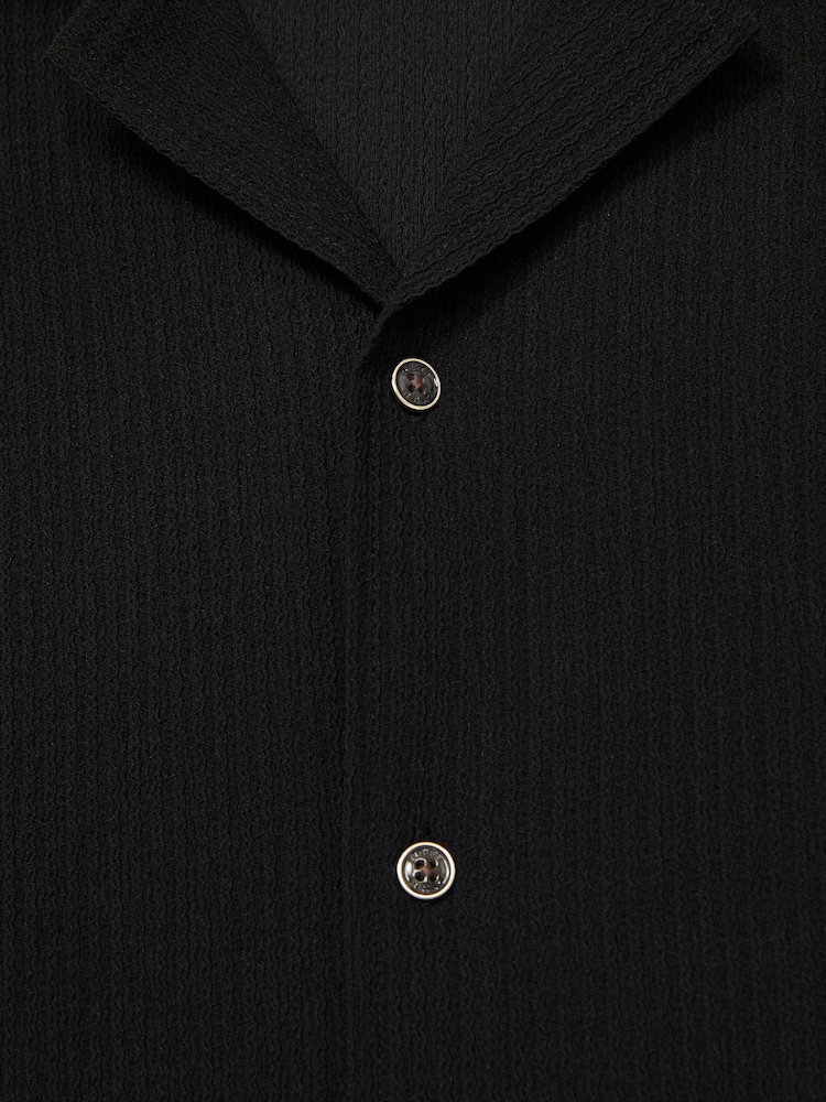 Reiss Black Hunt Textured Cuban Collar Shirt - Image 7 of 7