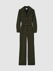 Reiss Dark Green Ray Belted Utility Jumpsuit - Image 2 of 5