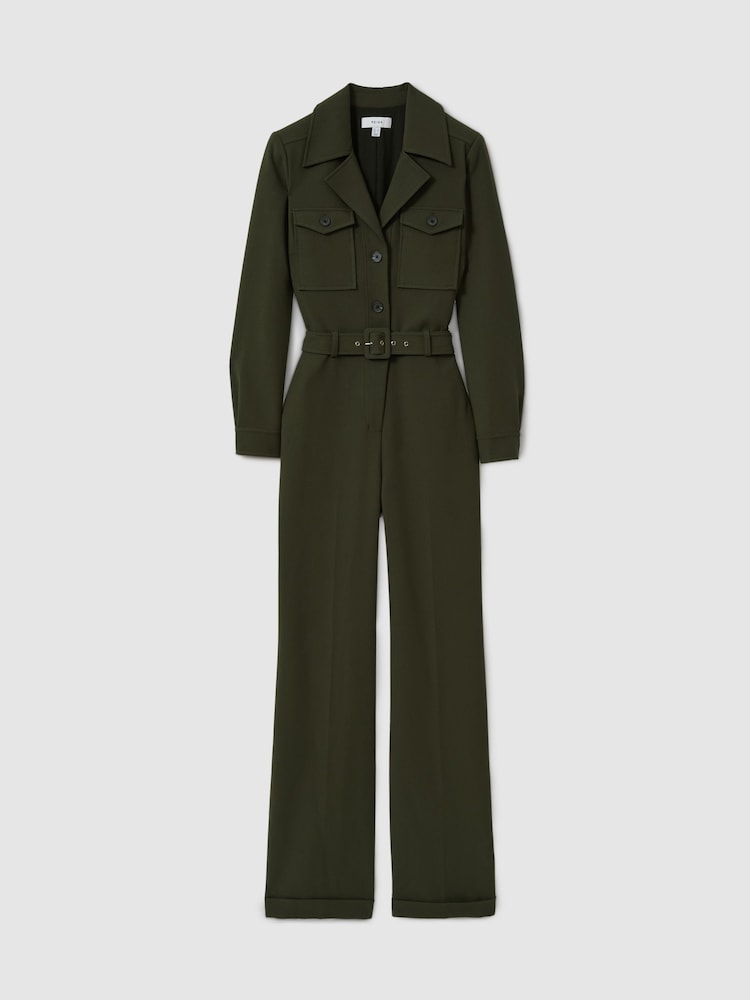 Reiss Dark Green Ray Belted Utility Jumpsuit - Image 2 of 5