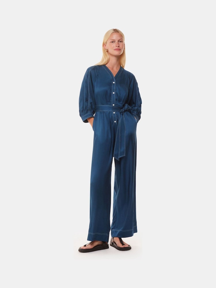 Whistles Blue Mabel Topstitch Jumpsuit - Image 1 of 5 Whistles Blue Mabel Topstitch Jumpsuit - Image 1 of 5