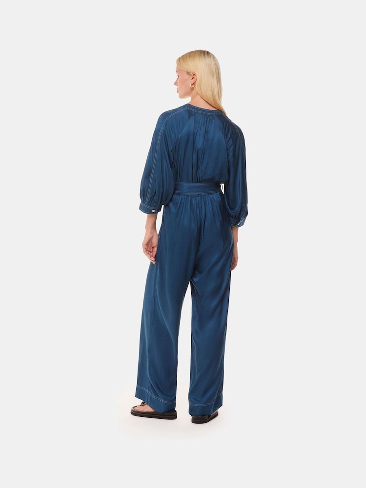 Whistles Blue Mabel Topstitch Jumpsuit - Image 2 of 5 Whistles Blue Mabel Topstitch Jumpsuit - Image 2 of 5