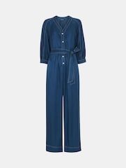 Whistles Blue Mabel Topstitch Jumpsuit - Image 5 of 5