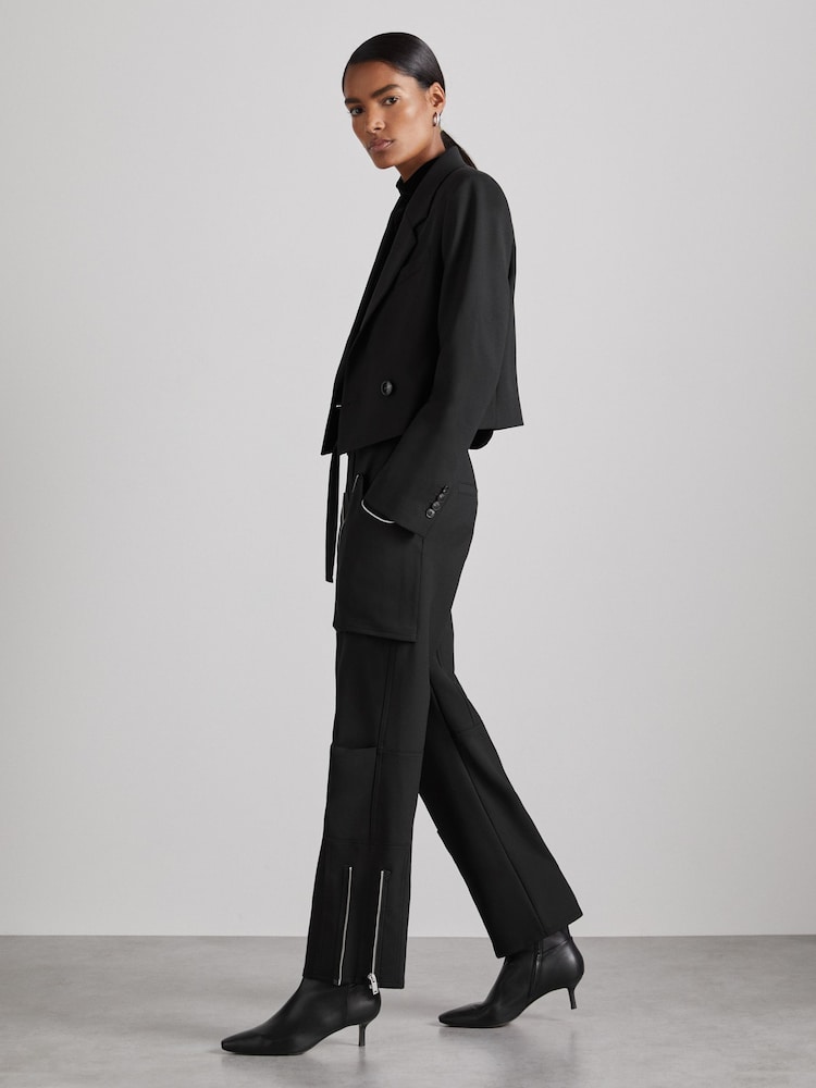 Reiss Black Louisa Atelier Zipped Crepe Trousers - Image 1 of 6 Reiss Black Louisa Atelier Zipped Crepe Trousers - Image 1 of 6