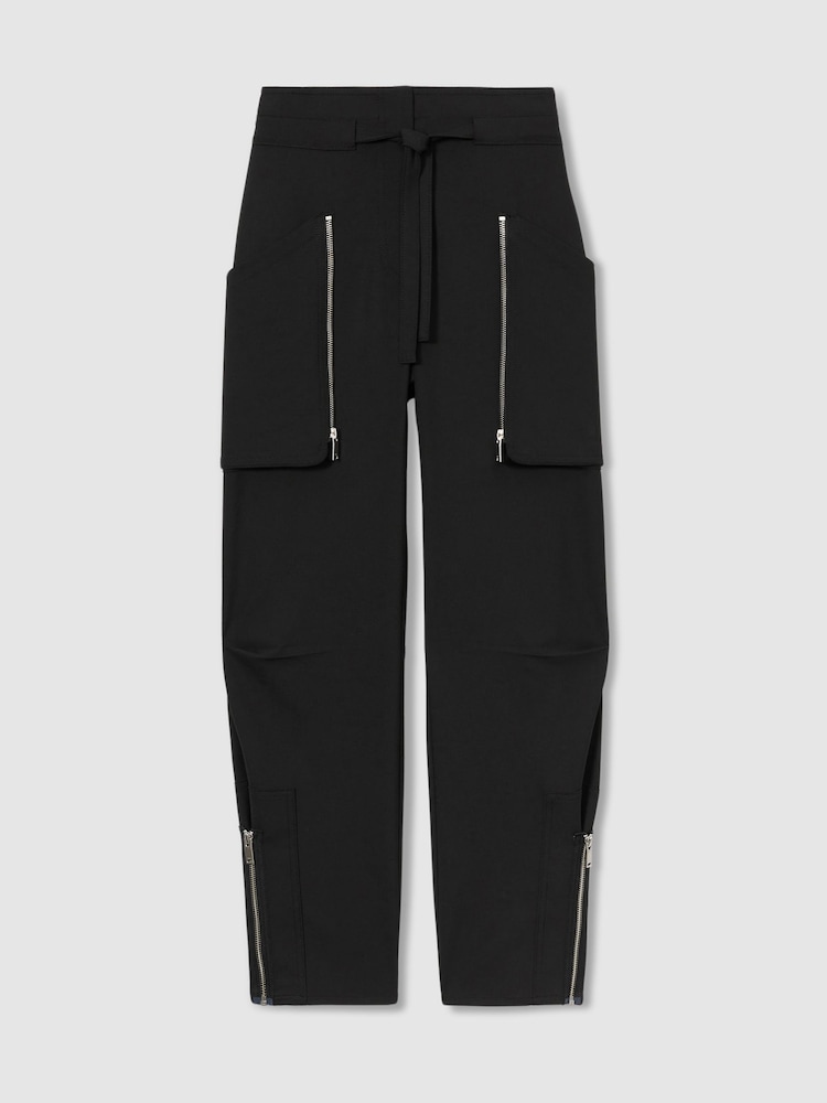 Reiss Black Louisa Atelier Zipped Crepe Trousers - Image 2 of 6 Reiss Black Louisa Atelier Zipped Crepe Trousers - Image 2 of 6
