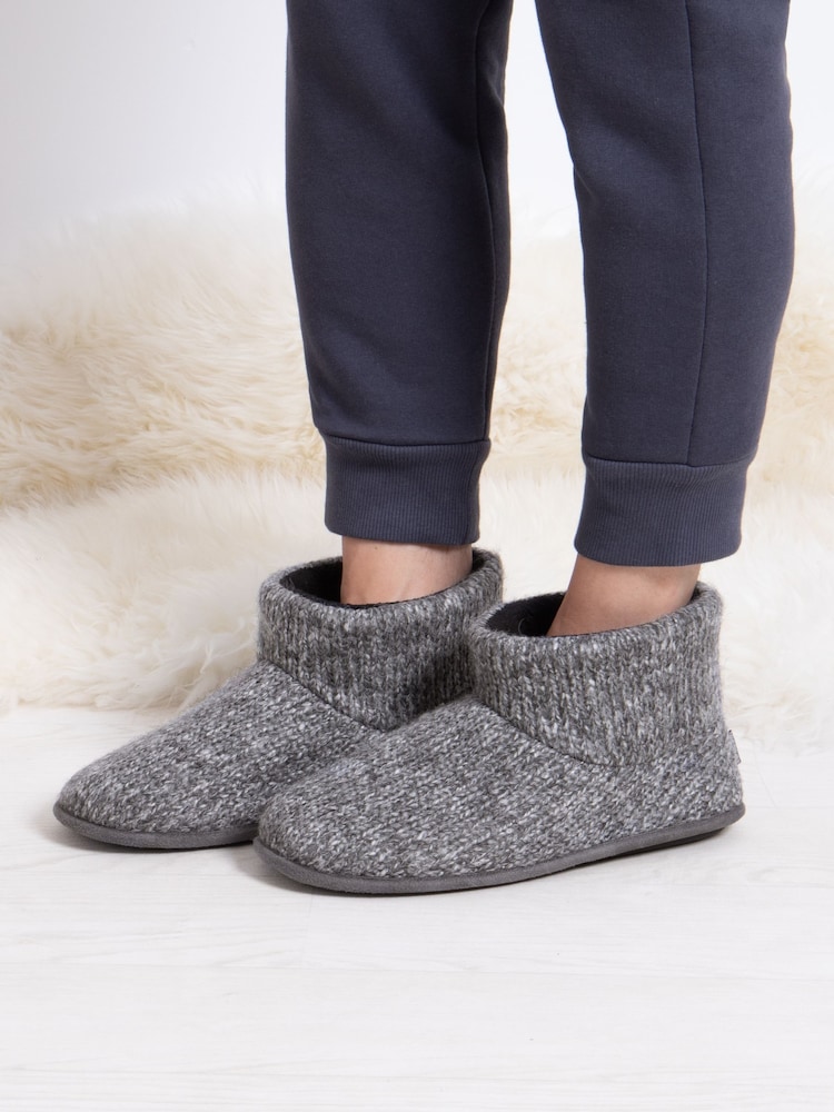 Totes Grey Mens Knitted Short Boot Slippers - Image 1 of 5