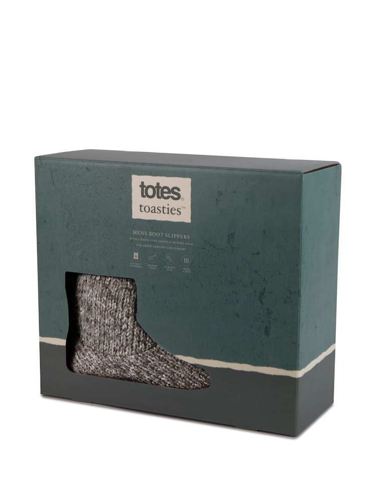 Totes Grey Mens Knitted Short Boot Slippers - Image 2 of 5