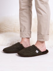 Totes Brown Mens Wool Mix Winter Mule Slippers - Image 1 of 5
