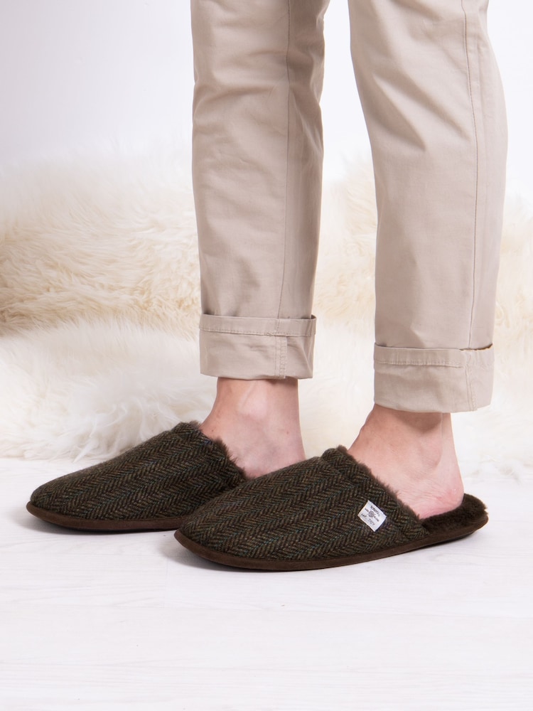 Totes Brown Mens Wool Mix Winter Mule Slippers - Image 1 of 5