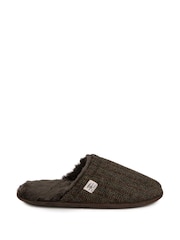 Totes Brown Mens Wool Mix Winter Mule Slippers - Image 3 of 5